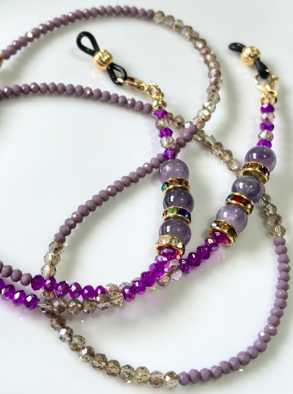 THINBLACK® Eyeglass Holder – Amethyst, Zircon Rondelle & Crystal Beads