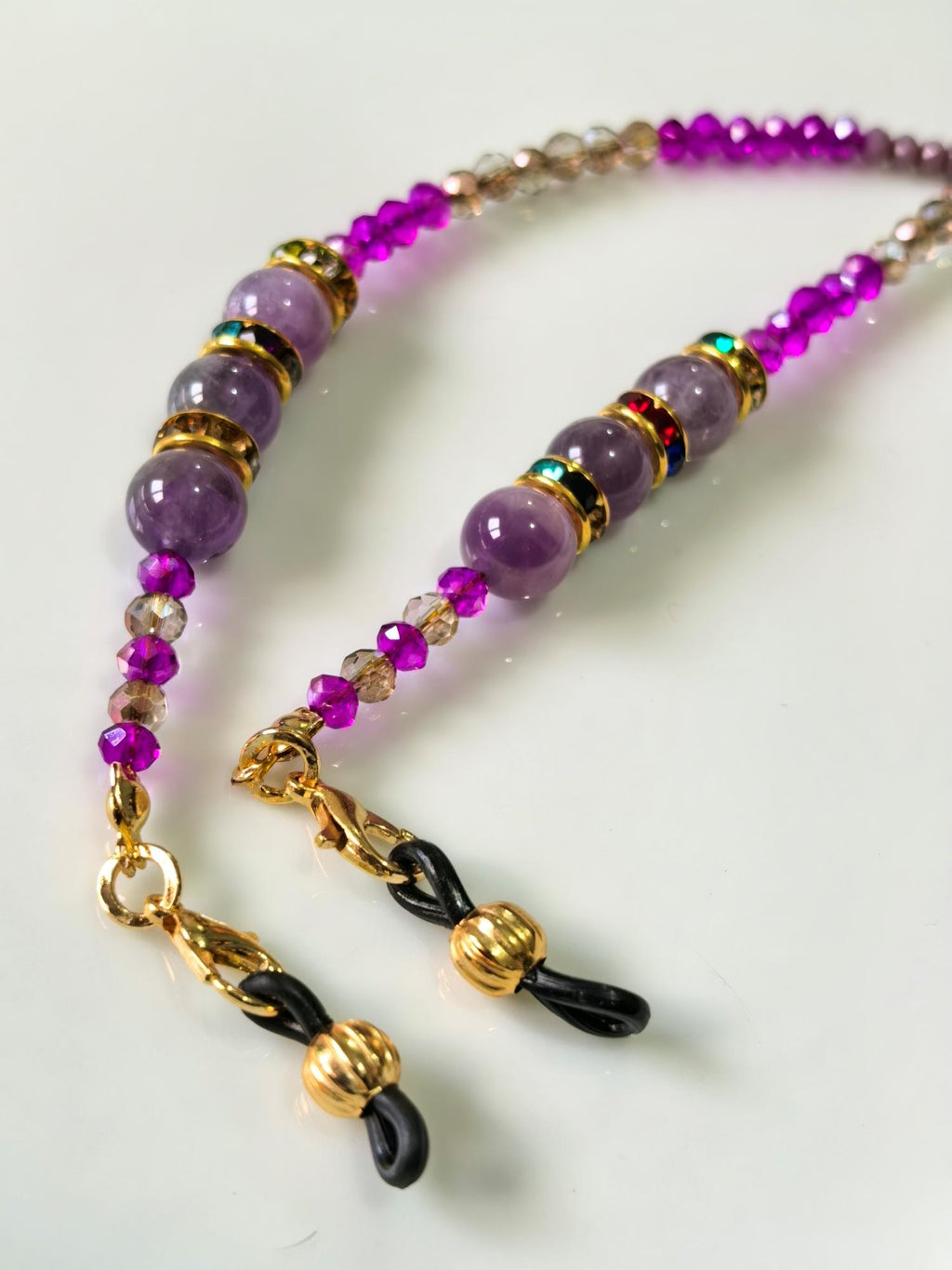 THINBLACK® Eyeglass Holder – Amethyst, Zircon Rondelle & Crystal Beads