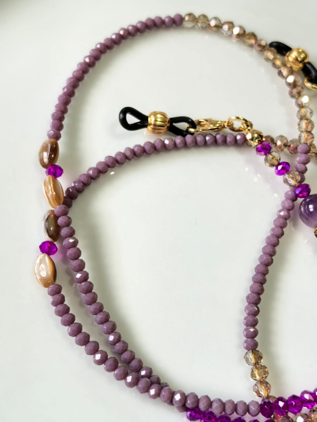 THINBLACK® Eyeglass Holder – Amethyst, Zircon Rondelle & Crystal Beads