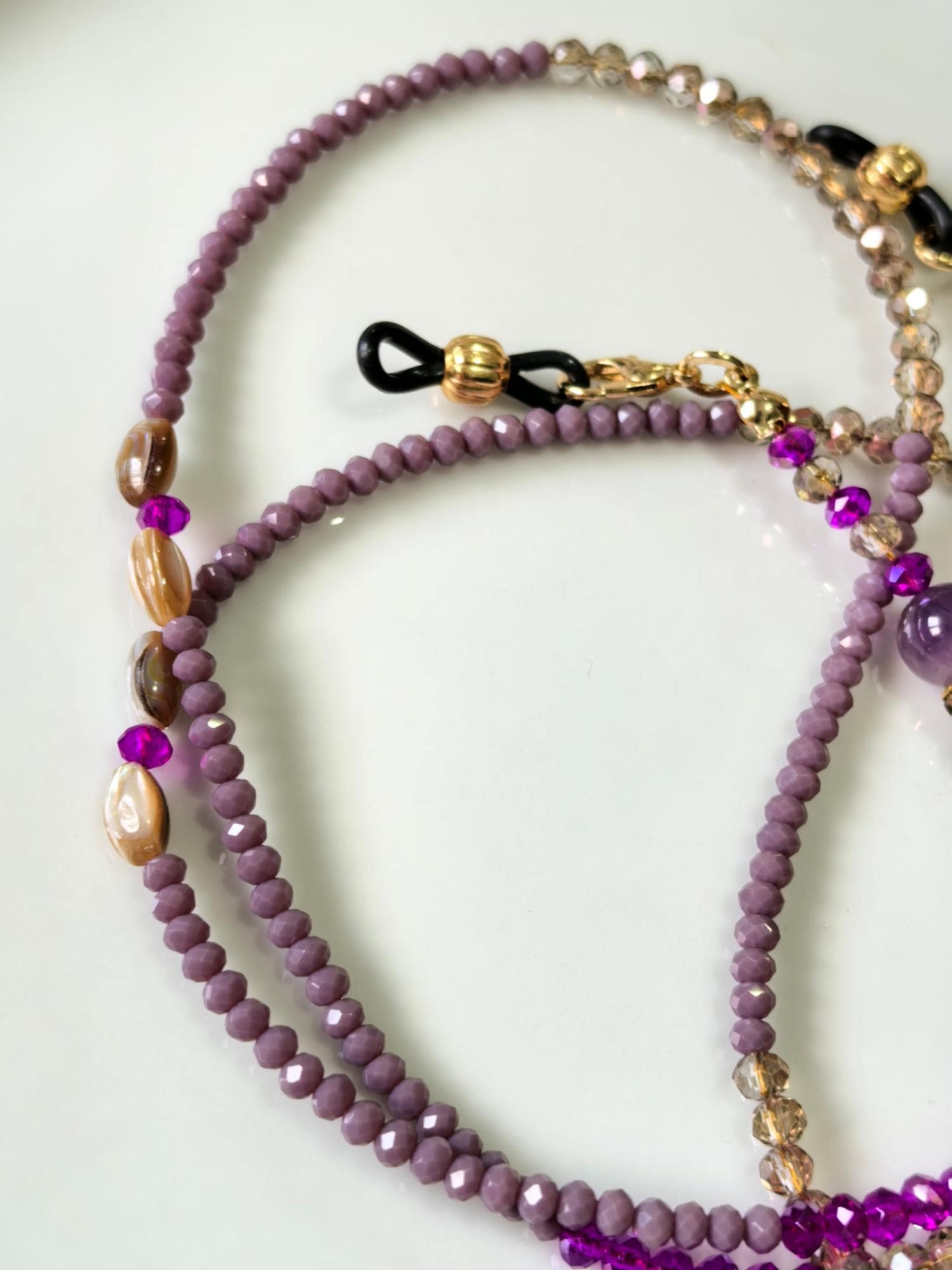 THINBLACK® Eyeglass Holder – Amethyst, Zircon Rondelle & Crystal Beads