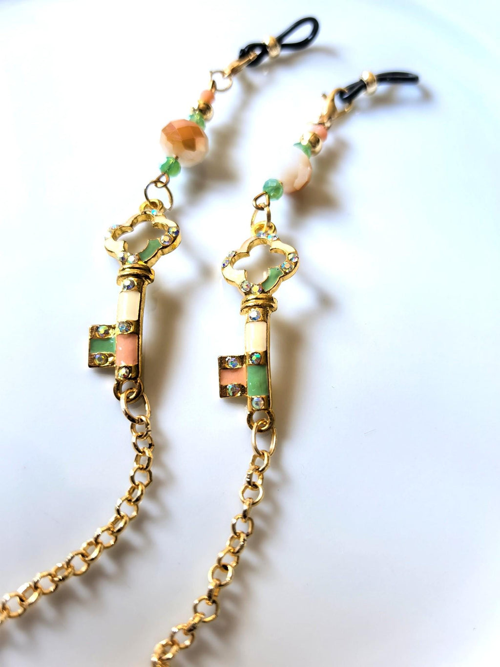 Enamel Key Charm Eyeglass Chain – Crystal Beads & Gold Plated | THINBLACK® Handmade Limited Edition