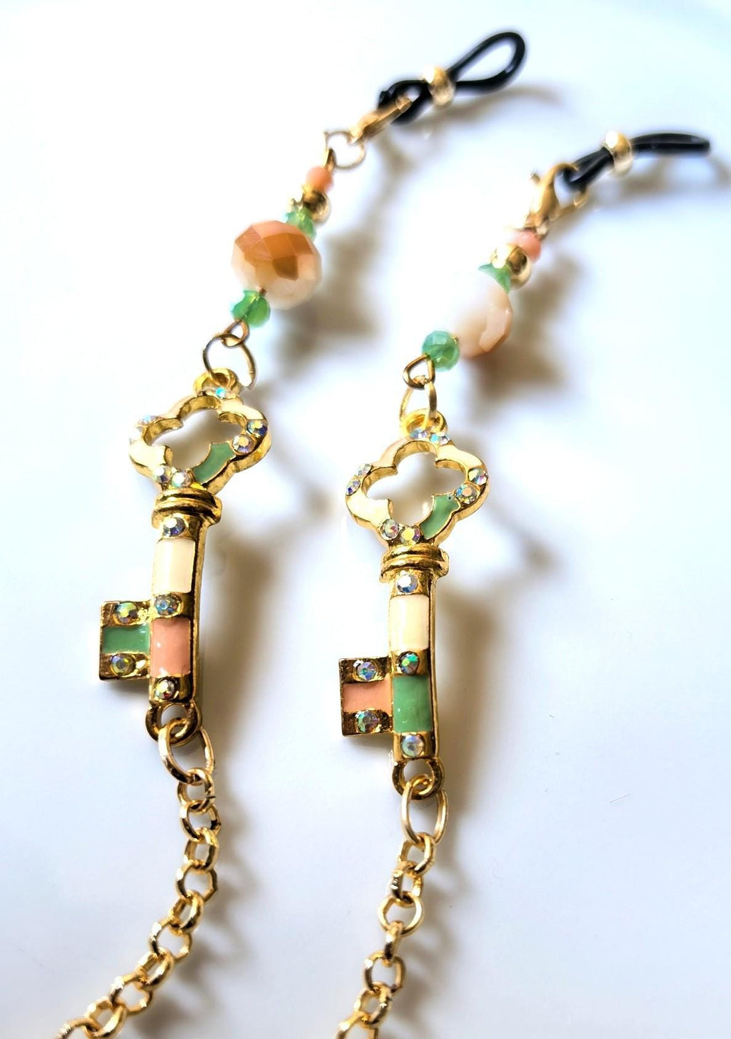 Enamel Key Charm Eyeglass Chain – Crystal Beads & Gold Plated | THINBLACK® Handmade Limited Edition