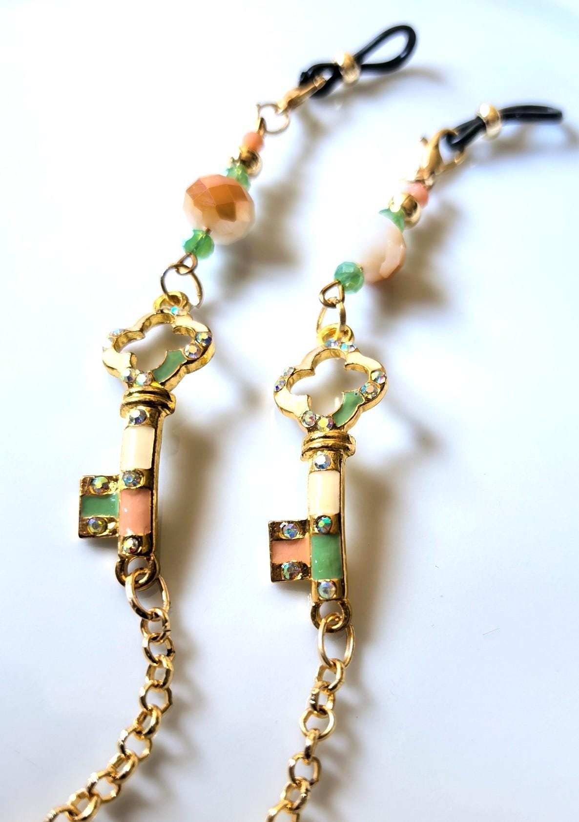 Enamel Key Charm Eyeglass Chain – Crystal Beads & Gold Plated | THINBLACK® Handmade Limited Edition