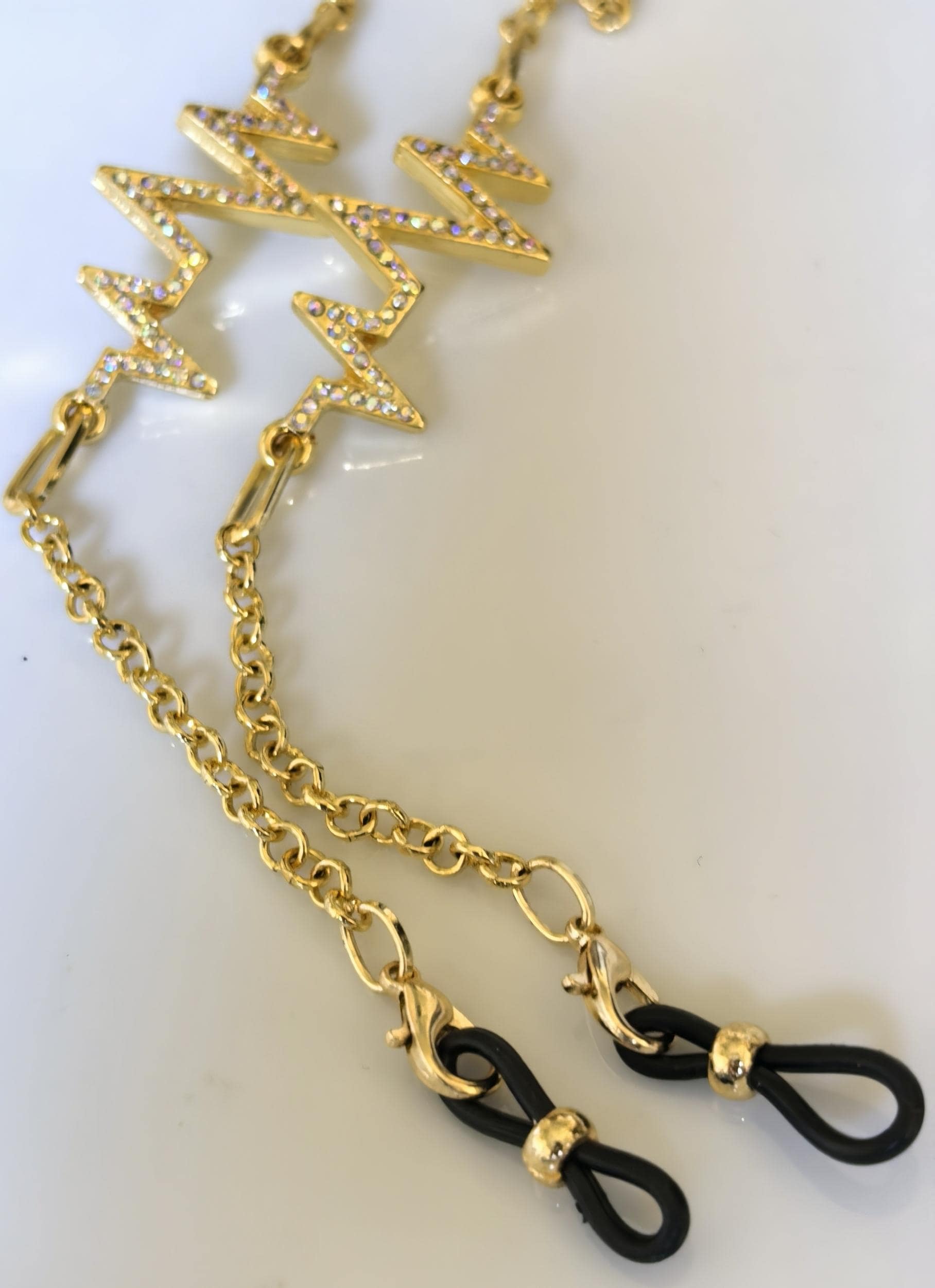 Zigzag Design Zircon Gold Tone Plated Eyewear Accessory THINBLACK Collection