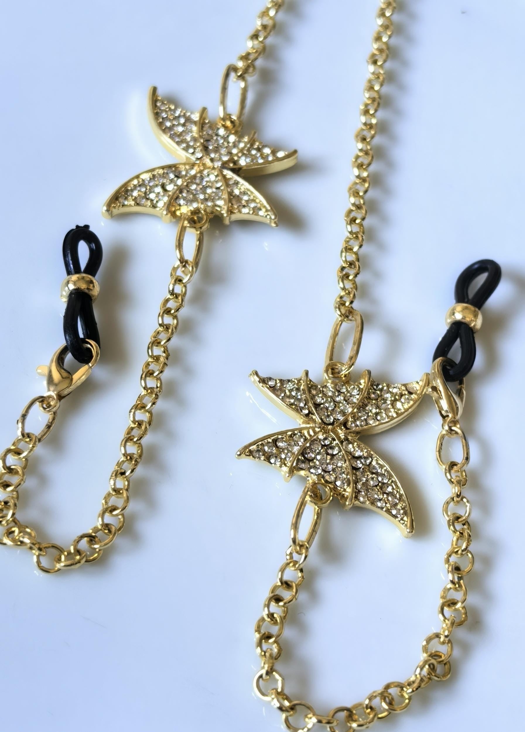 Butterfly Design Zircon Gold Tone Plated Eyewear Accessory THINBLACK Collection