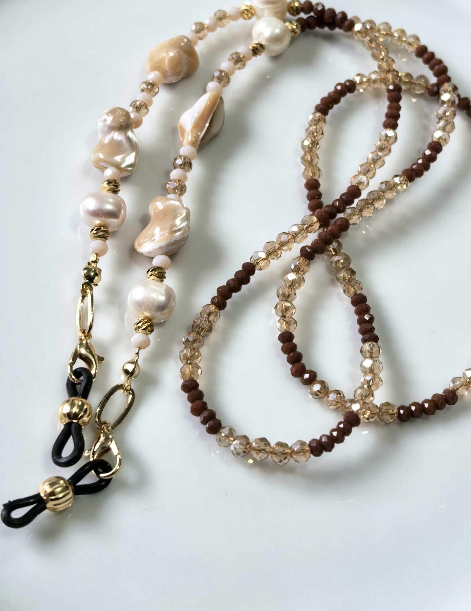 THINBLACK® Eyeglass Holder – Natural Pearl & Crystal Beads