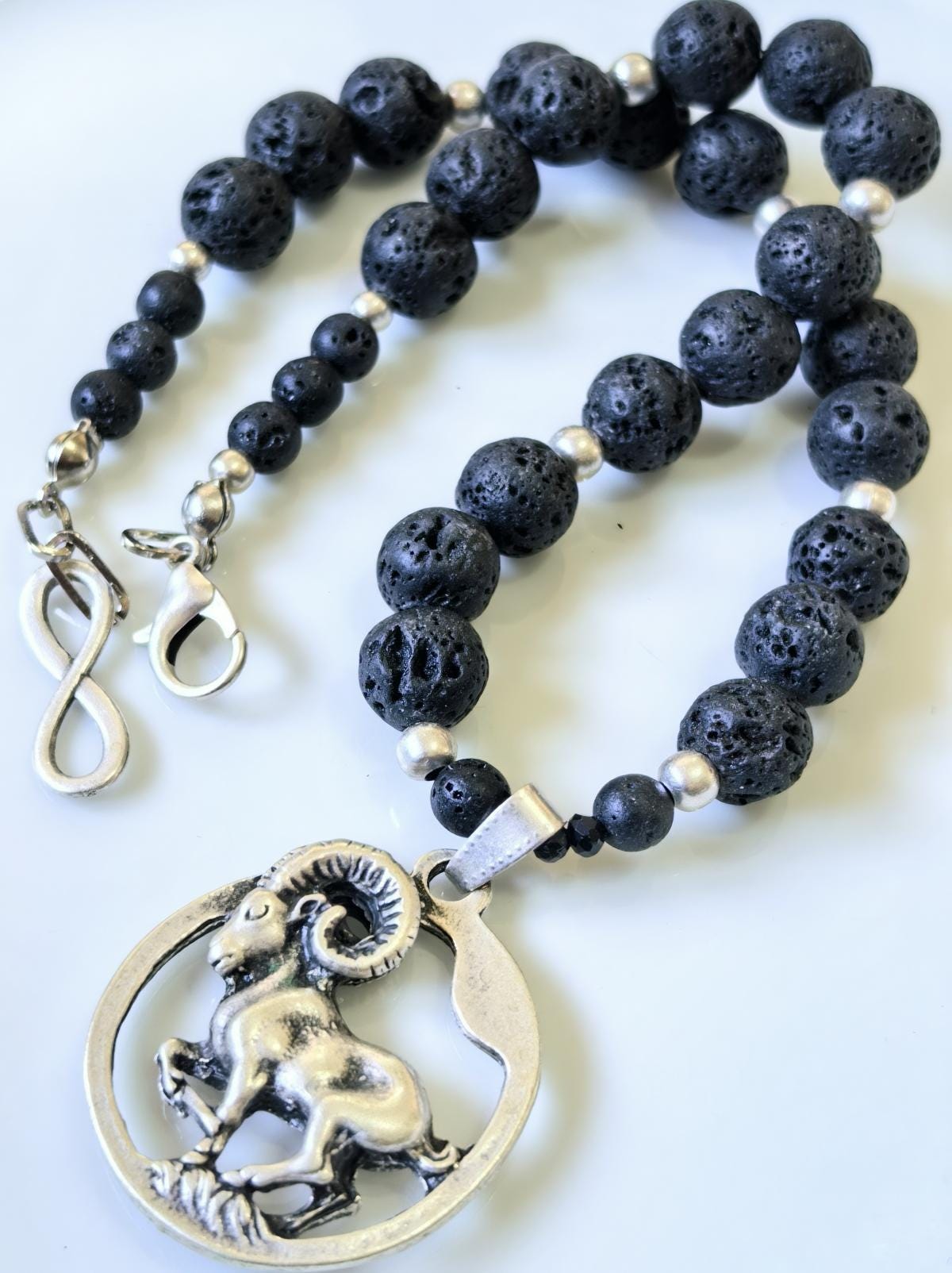 Aries – Lava Stone Silver Plated Necklace – THINBLACK® Zodiac Series