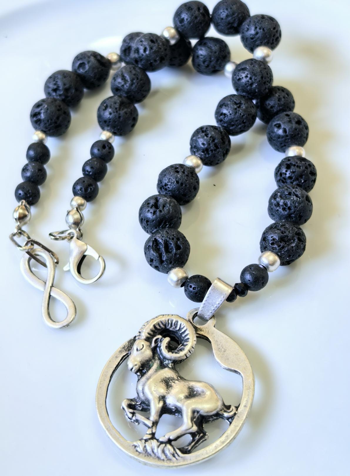 Aries – Lava Stone Silver Plated Necklace – THINBLACK® Zodiac Series