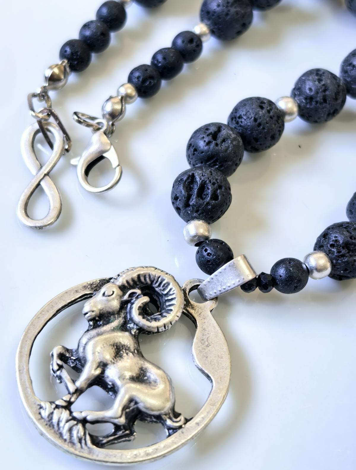 Aries – Lava Stone Silver Plated Necklace – THINBLACK® Zodiac Series