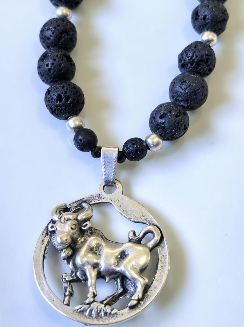 Taurus – Lava Stone Silver Plated Necklace – THINBLACK® Zodiac Series