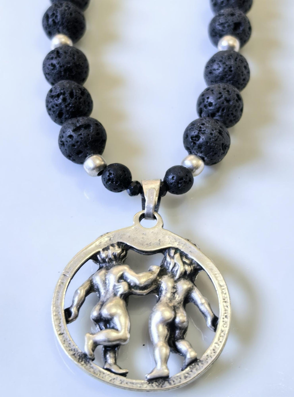 Gemini Zodiac • Black Lava Stone • Silver‑Plated Necklace • THINBLACK® Zodiac Series