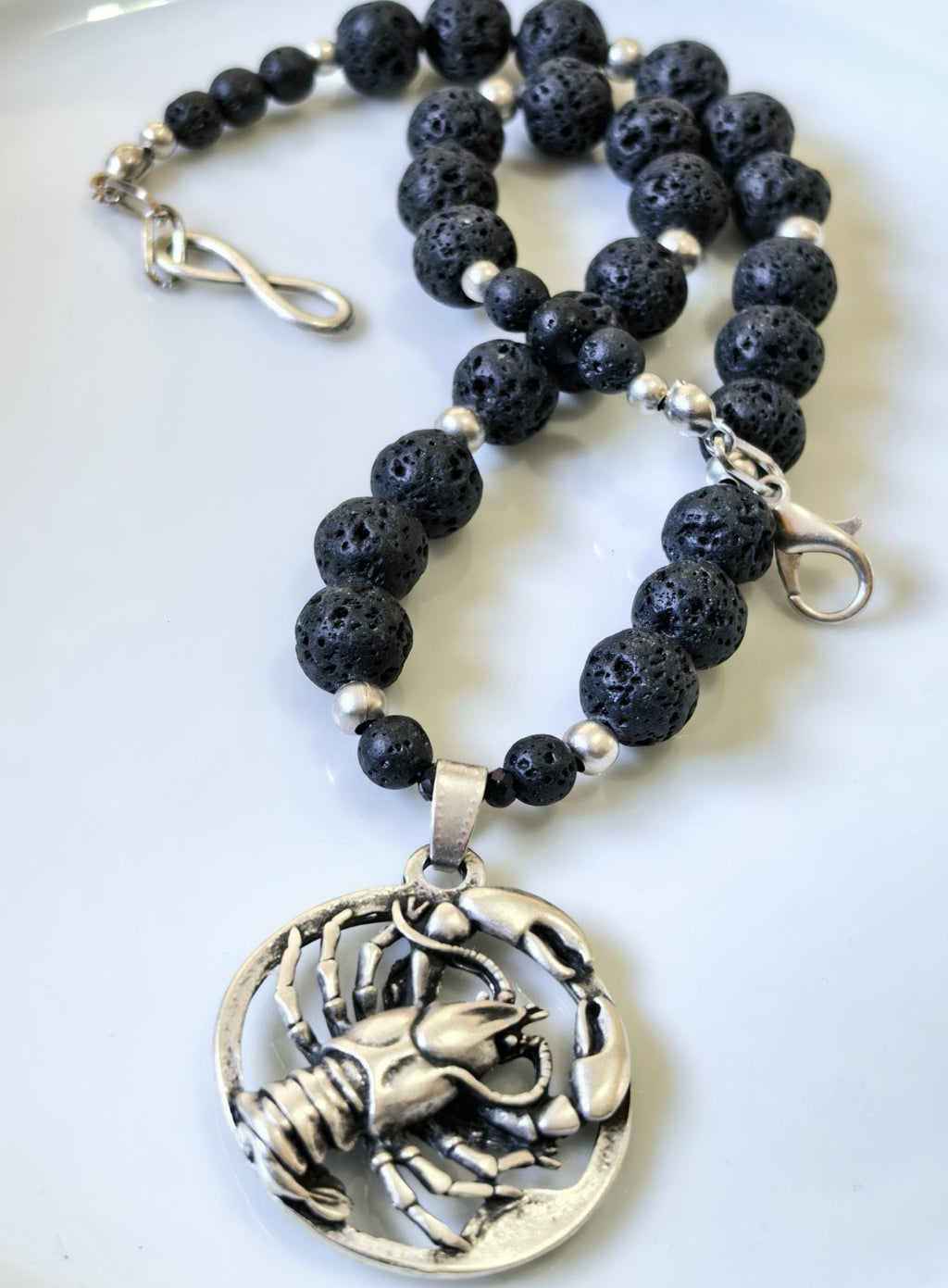 Cancer Zodiac • Black Lava Stone • Silver‑Plated Necklace • THINBLACK® Zodiac Series