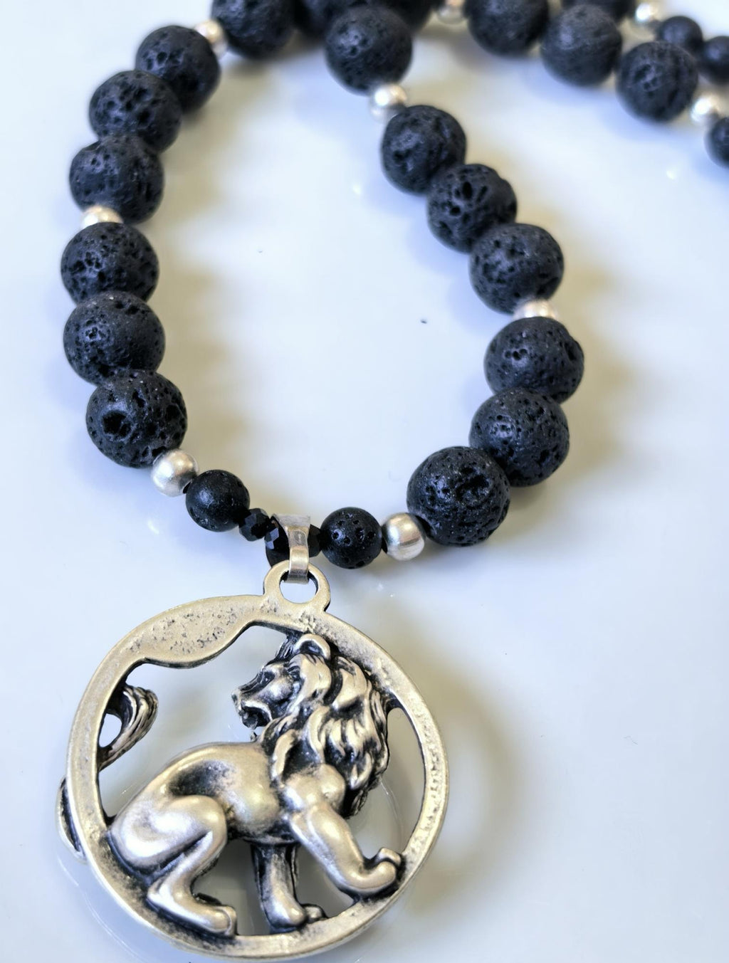 Leo Zodiac • Black Lava Stone • Silver‑Plated Necklace • THINBLACK® Zodiac Series