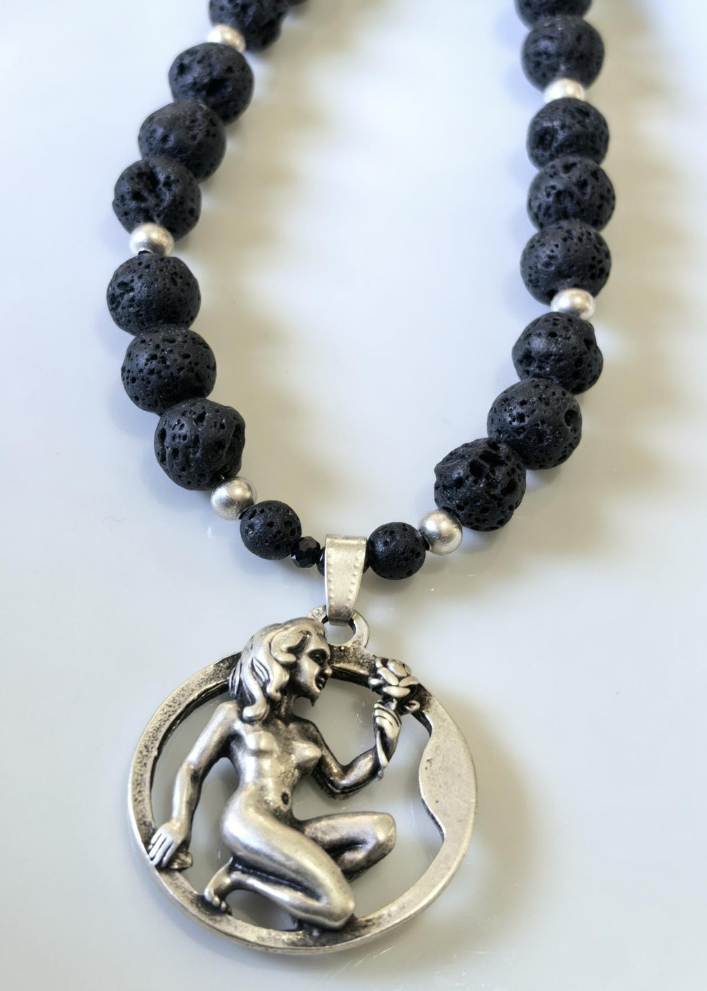 Virgo Zodiac • Black Lava Stone • Silver‑Plated Necklace • THINBLACK® Zodiac Series