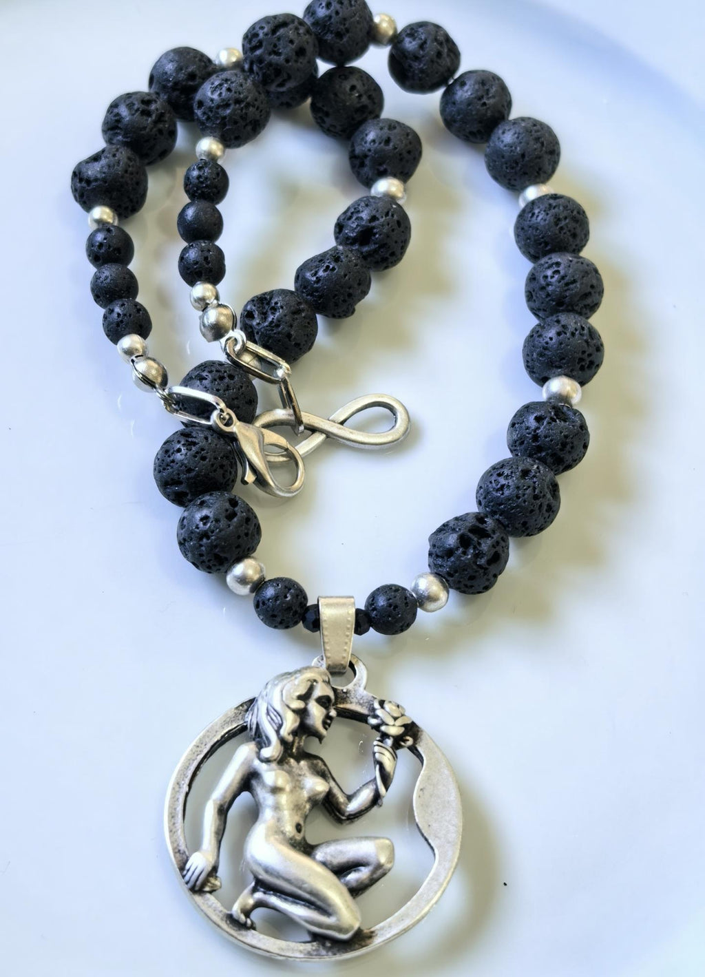 Virgo Zodiac • Black Lava Stone • Silver‑Plated Necklace • THINBLACK® Zodiac Series
