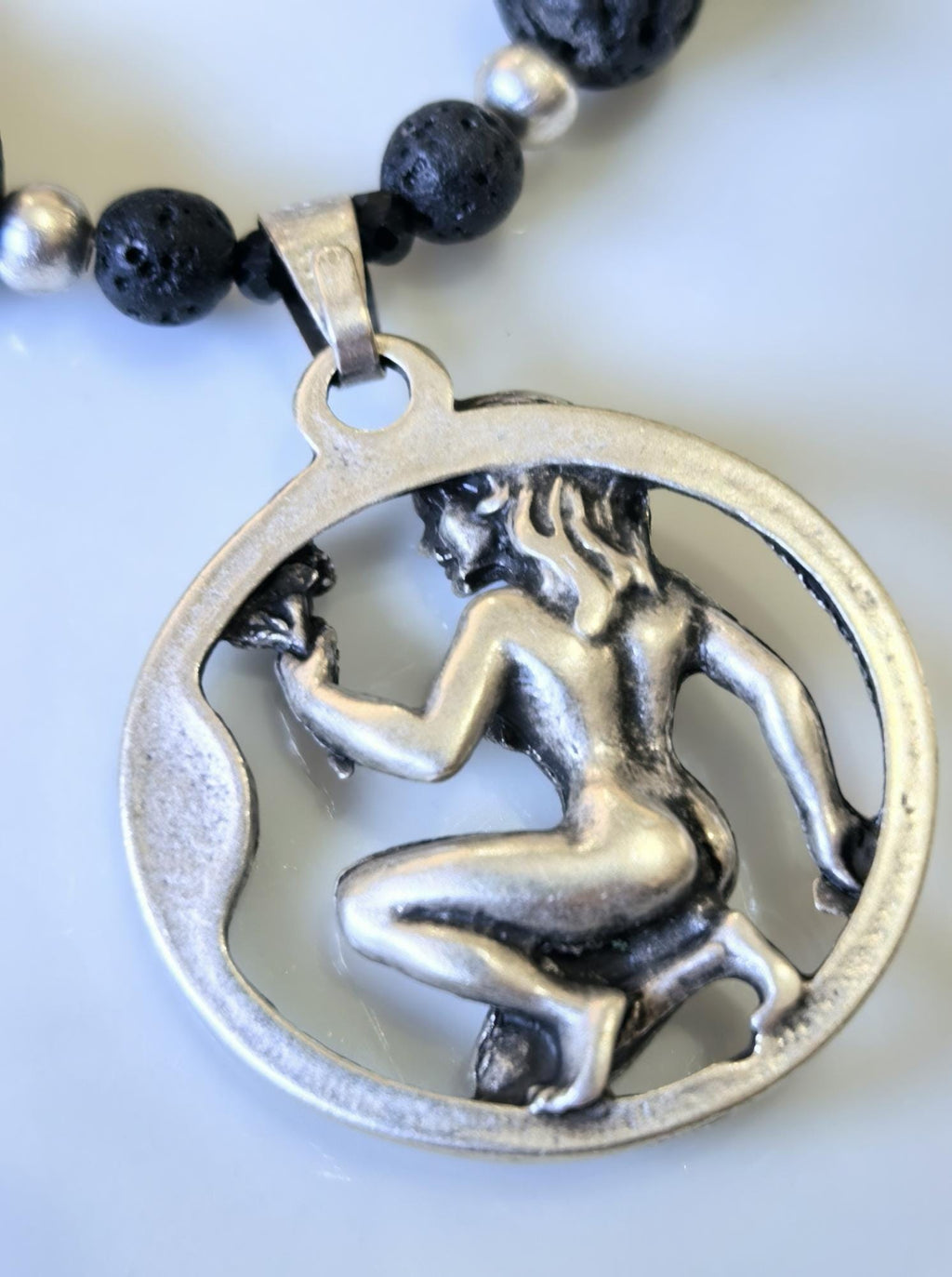 Virgo Zodiac • Black Lava Stone • Silver‑Plated Necklace • THINBLACK® Zodiac Series