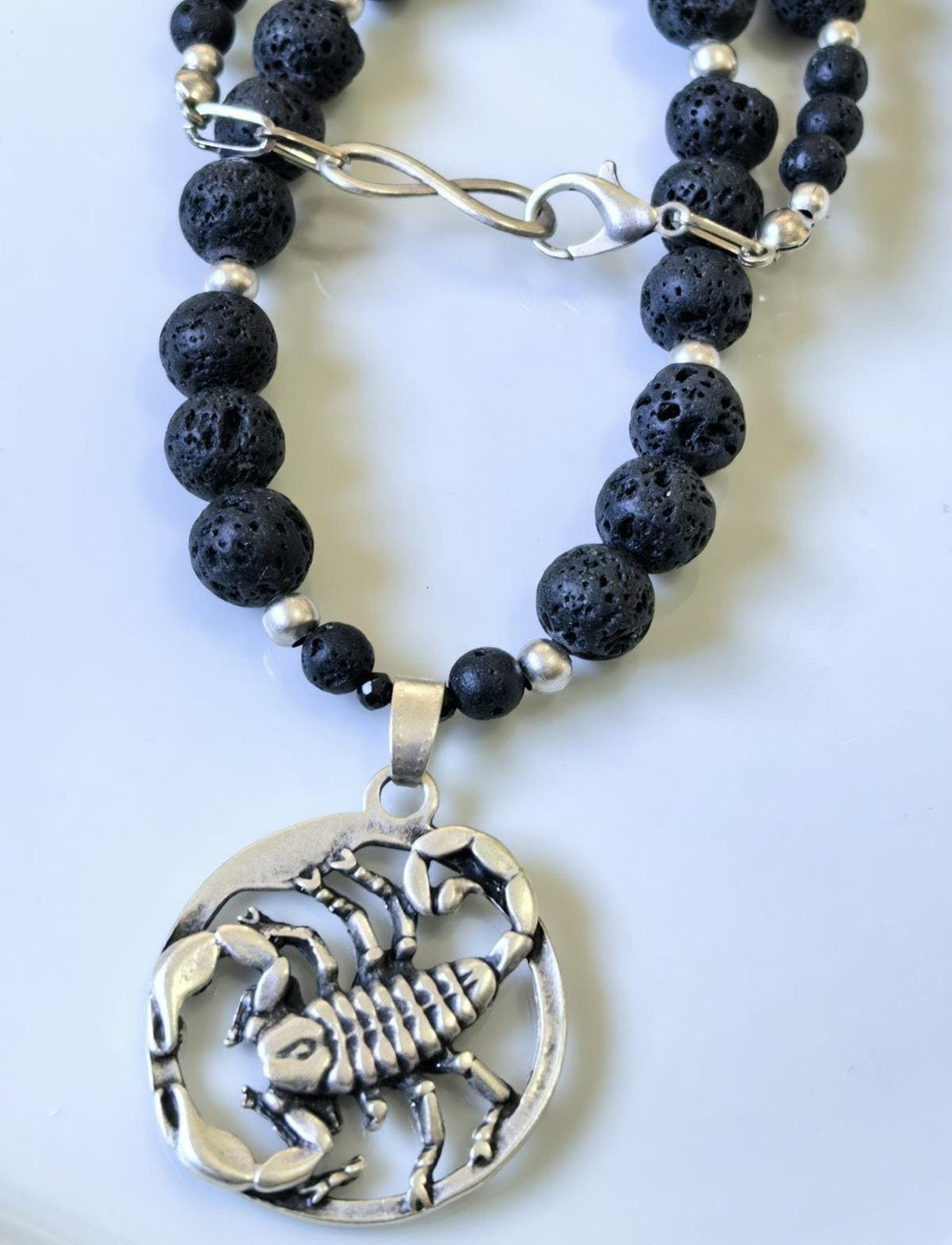 Scorpio Zodiac • Black Lava Stone • Silver‑Plated Necklace • THINBLACK® Zodiac Series