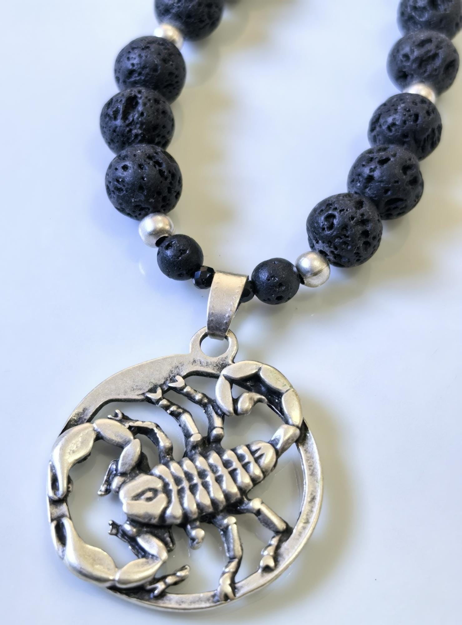 Scorpio Zodiac • Black Lava Stone • Silver‑Plated Necklace • THINBLACK® Zodiac Series