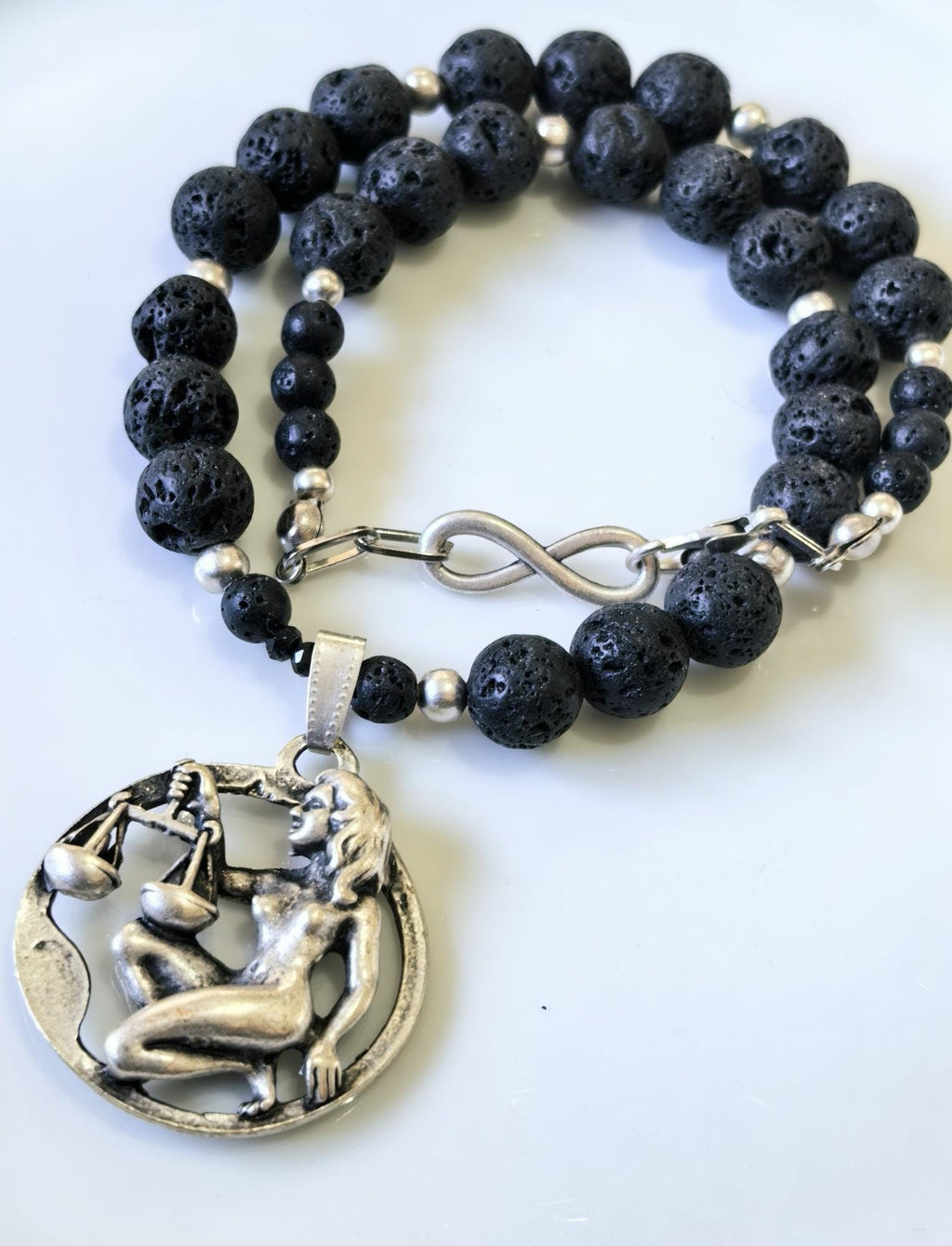 Libra Zodiac • Black Lava Stone • Silver‑Plated Necklace • THINBLACK® Zodiac Series