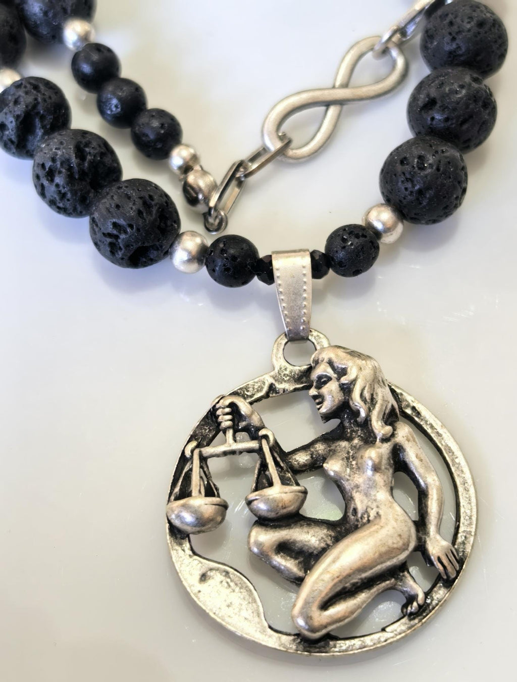 Libra Zodiac • Black Lava Stone • Silver‑Plated Necklace • THINBLACK® Zodiac Series