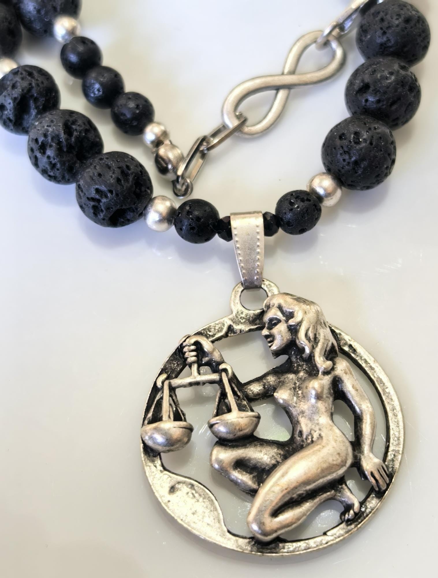 Libra Zodiac • Black Lava Stone • Silver‑Plated Necklace • THINBLACK® Zodiac Series