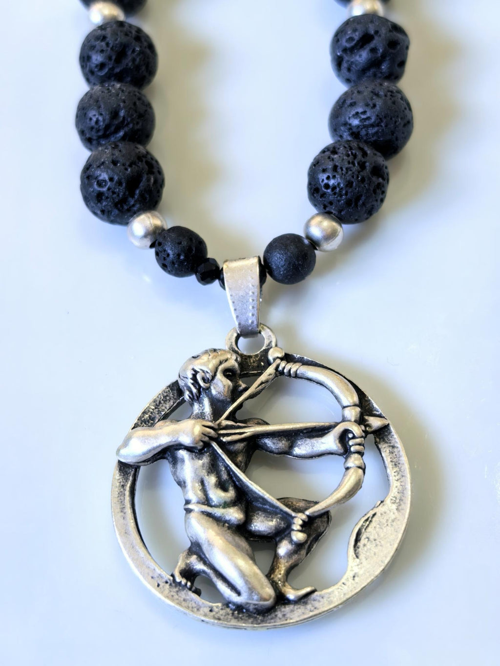 Sagittarius Zodiac • Black Lava Stone • Silver‑Plated Necklace • THINBLACK® Zodiac Series
