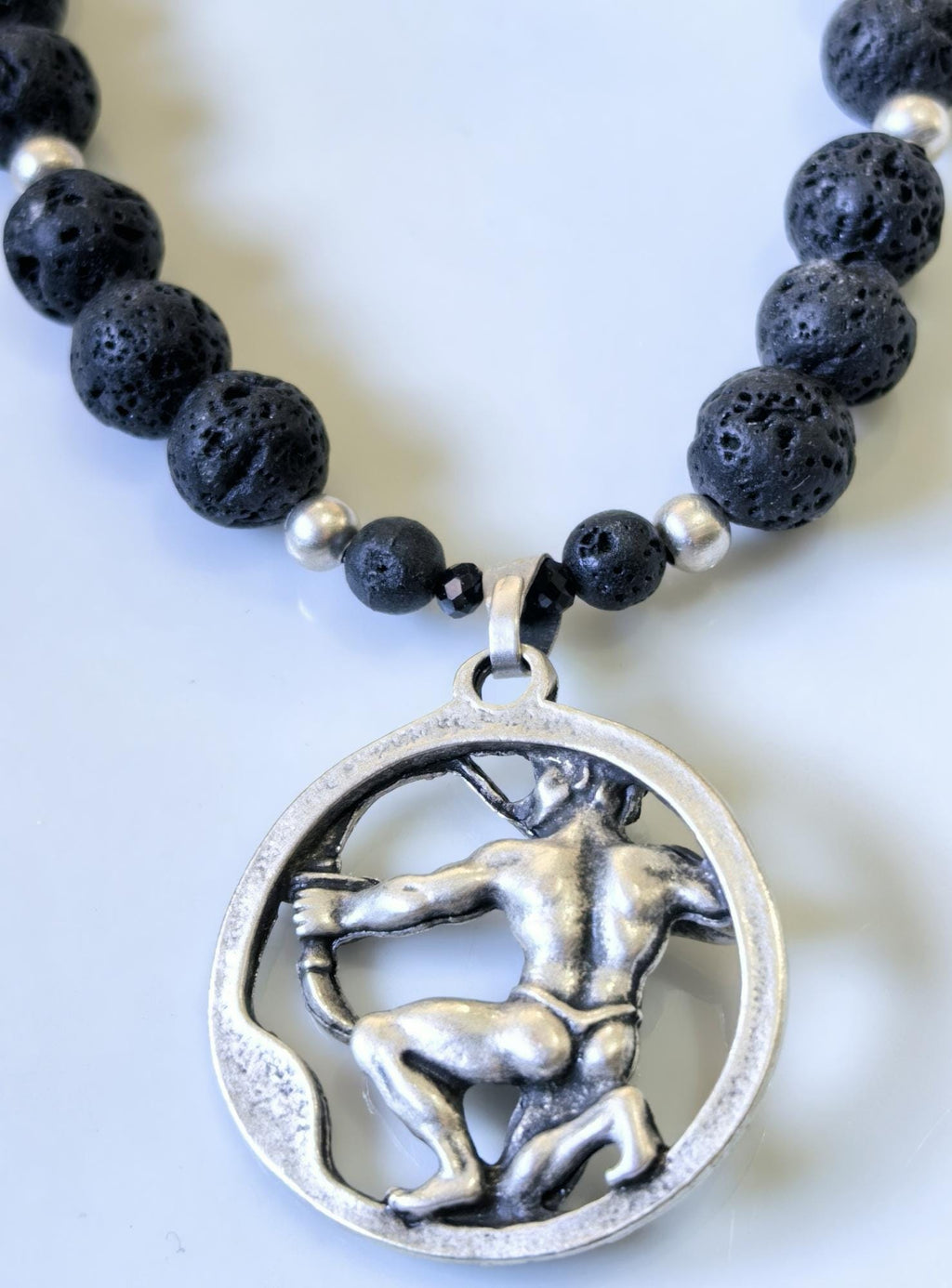 Sagittarius Zodiac • Black Lava Stone • Silver‑Plated Necklace • THINBLACK® Zodiac Series