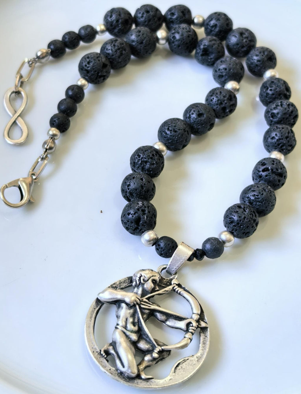 Sagittarius Zodiac • Black Lava Stone • Silver‑Plated Necklace • THINBLACK® Zodiac Series