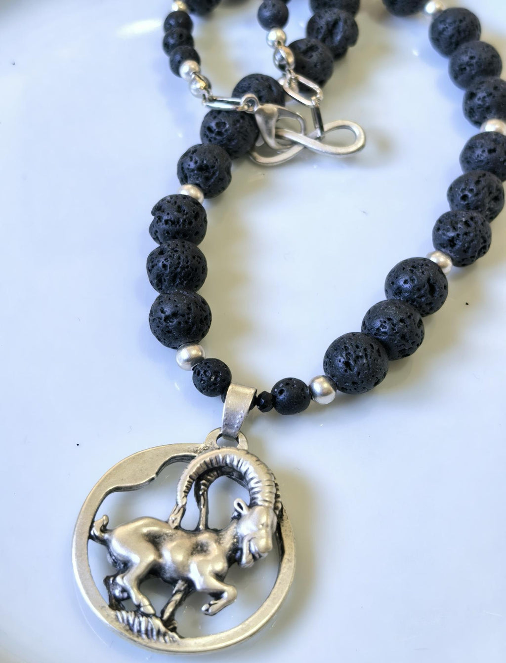 Capricorn Zodiac • Black Lava Stone • Silver‑Plated Necklace • THINBLACK® Zodiac Series