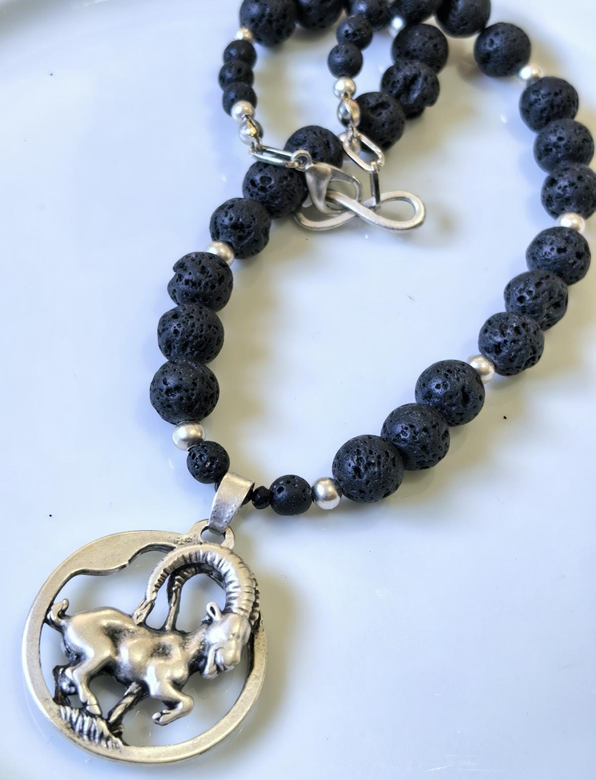 Capricorn Zodiac • Black Lava Stone • Silver‑Plated Necklace • THINBLACK® Zodiac Series