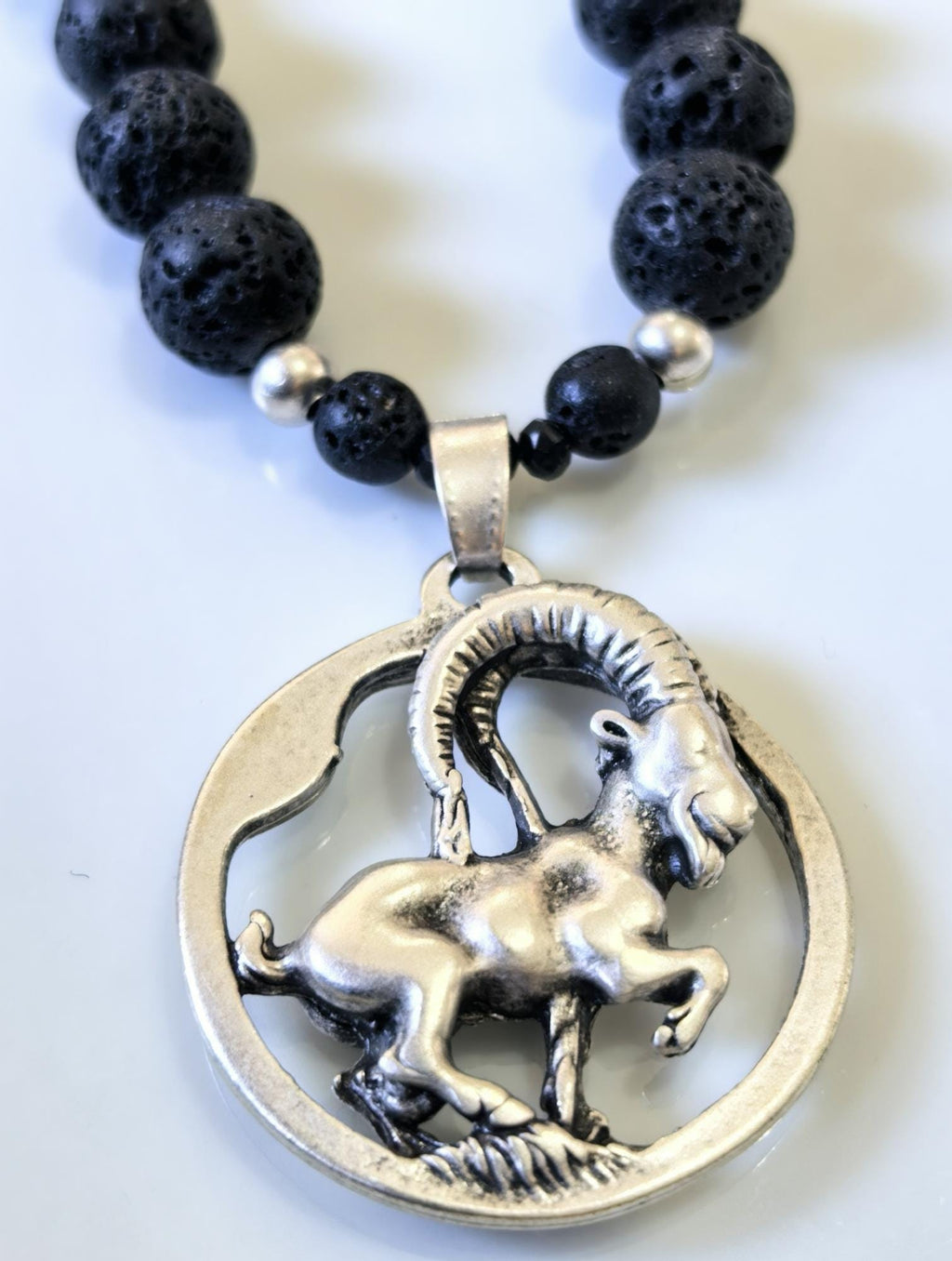 Capricorn Zodiac • Black Lava Stone • Silver‑Plated Necklace • THINBLACK® Zodiac Series