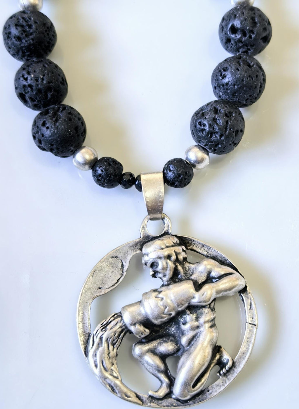 Aquarius Zodiac • Black Lava Stone • Silver‑Plated Necklace • THINBLACK® Zodiac Series