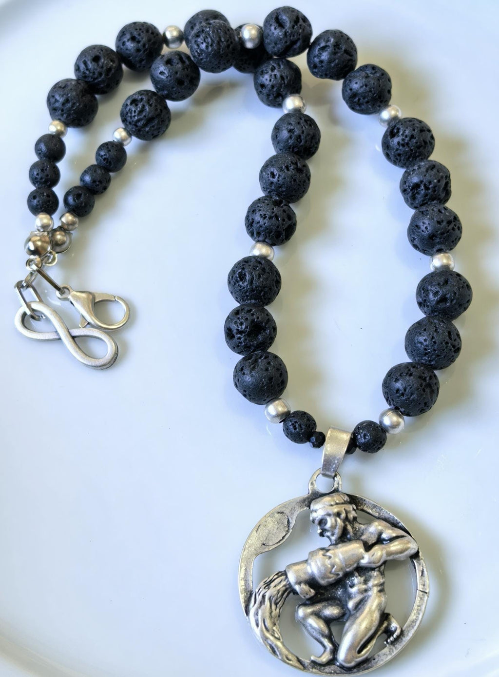 Aquarius Zodiac • Black Lava Stone • Silver‑Plated Necklace • THINBLACK® Zodiac Series