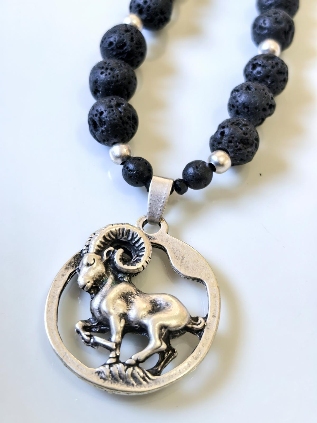 Aries – Lava Stone Silver Plated Necklace – THINBLACK® Zodiac Series