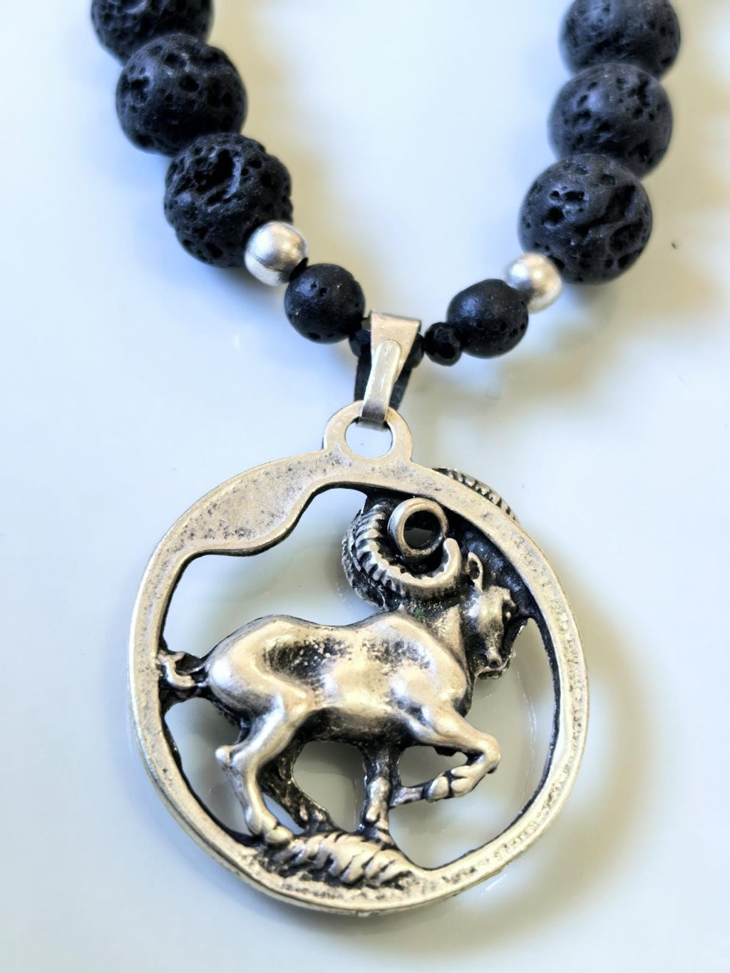 Aries – Lava Stone Silver Plated Necklace – THINBLACK® Zodiac Series