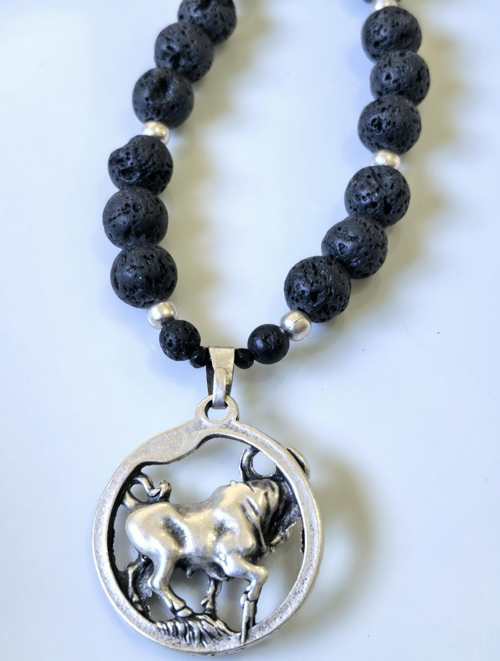 Taurus – Lava Stone Silver Plated Necklace – THINBLACK® Zodiac Series