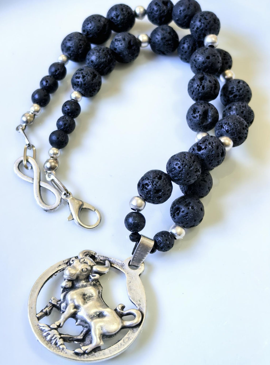 Taurus – Lava Stone Silver Plated Necklace – THINBLACK® Zodiac Series