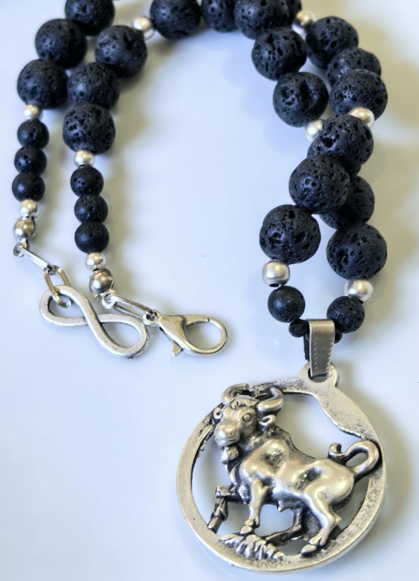 Taurus – Lava Stone Silver Plated Necklace – THINBLACK® Zodiac Series