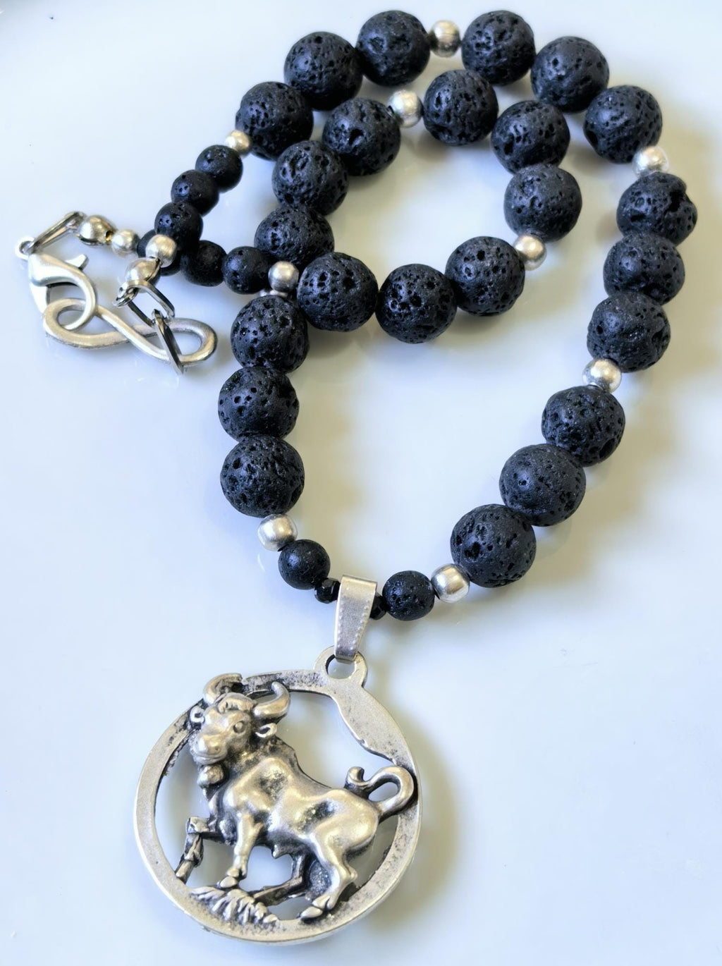 Taurus – Lava Stone Silver Plated Necklace – THINBLACK® Zodiac Series