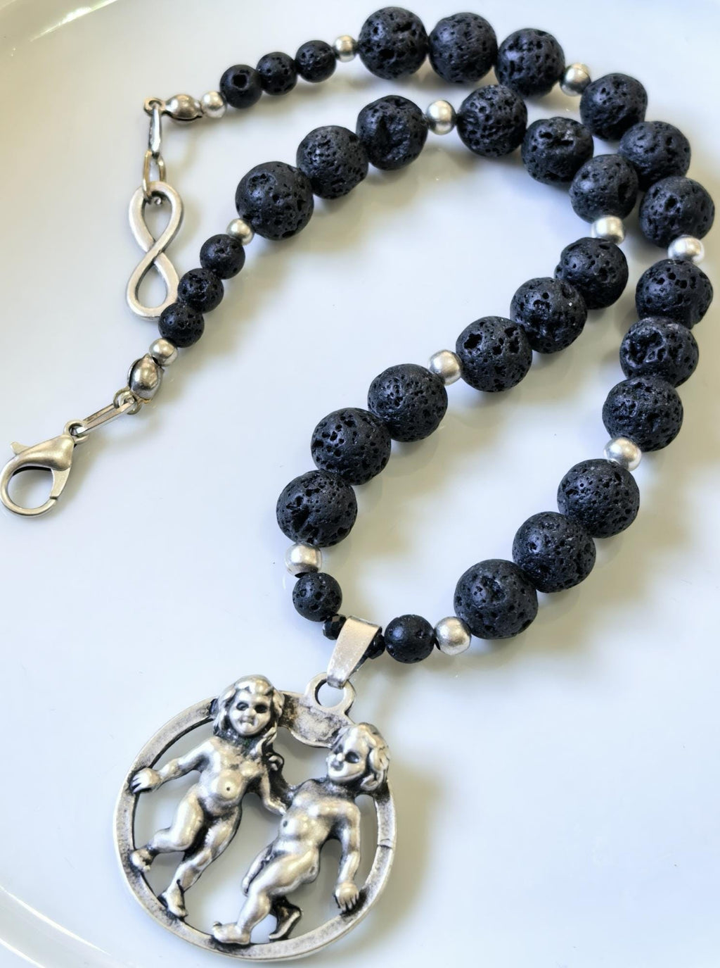 Gemini Zodiac • Black Lava Stone • Silver‑Plated Necklace • THINBLACK® Zodiac Series