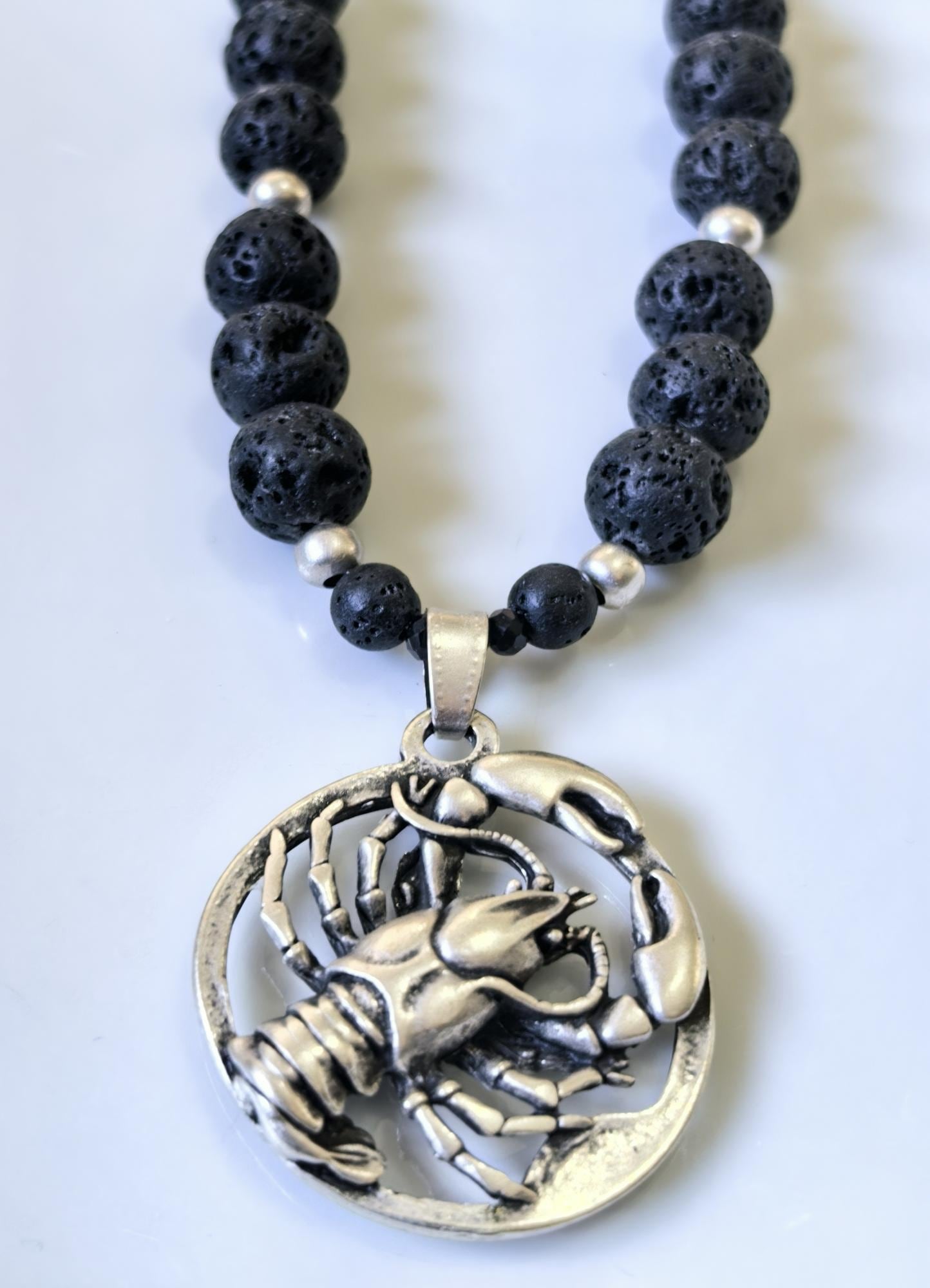 Cancer Zodiac • Black Lava Stone • Silver‑Plated Necklace • THINBLACK® Zodiac Series