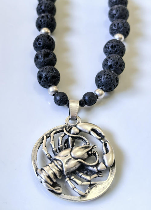 Cancer Zodiac • Black Lava Stone • Silver‑Plated Necklace • THINBLACK® Zodiac Series