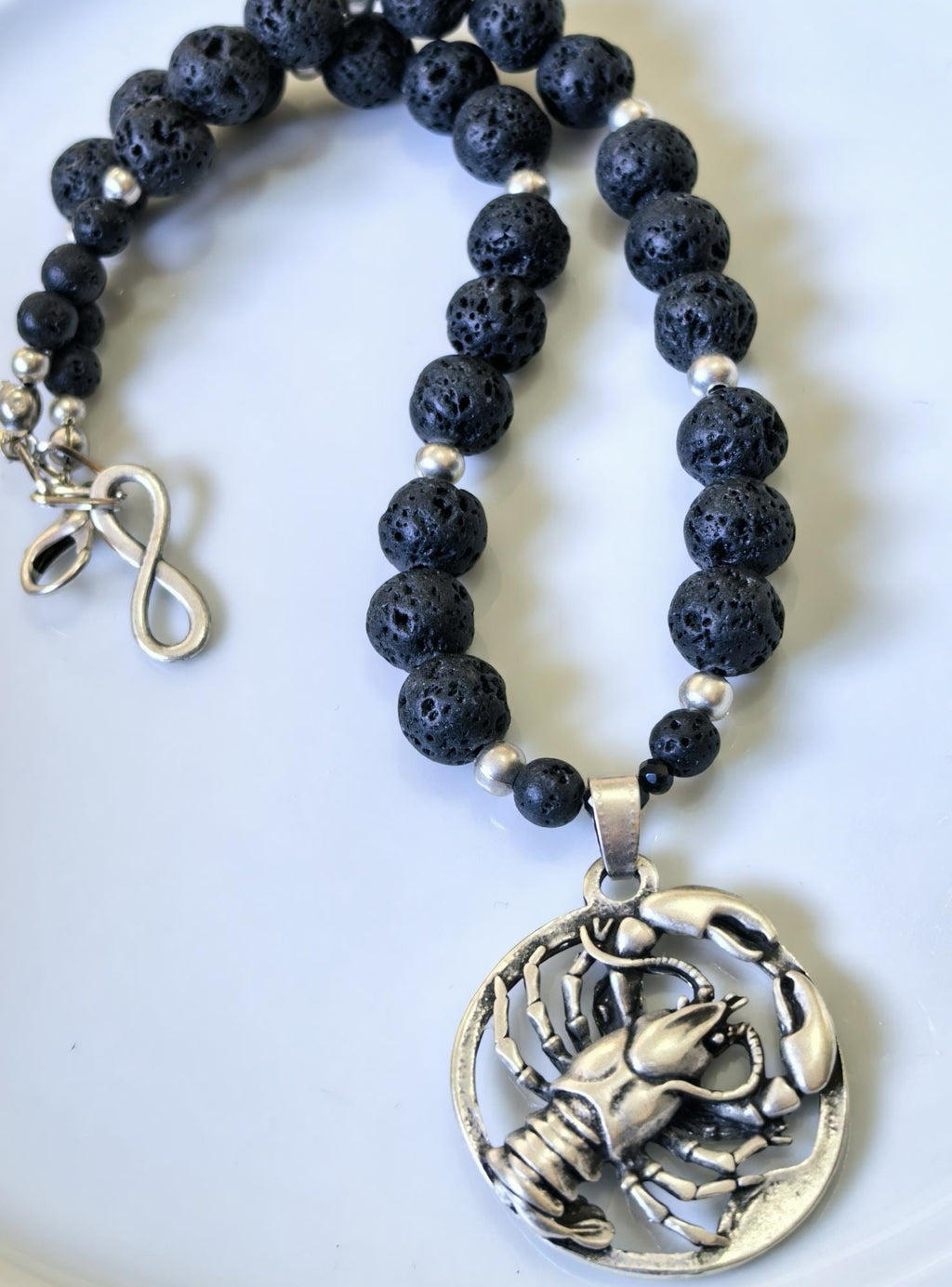 Cancer Zodiac • Black Lava Stone • Silver‑Plated Necklace • THINBLACK® Zodiac Series