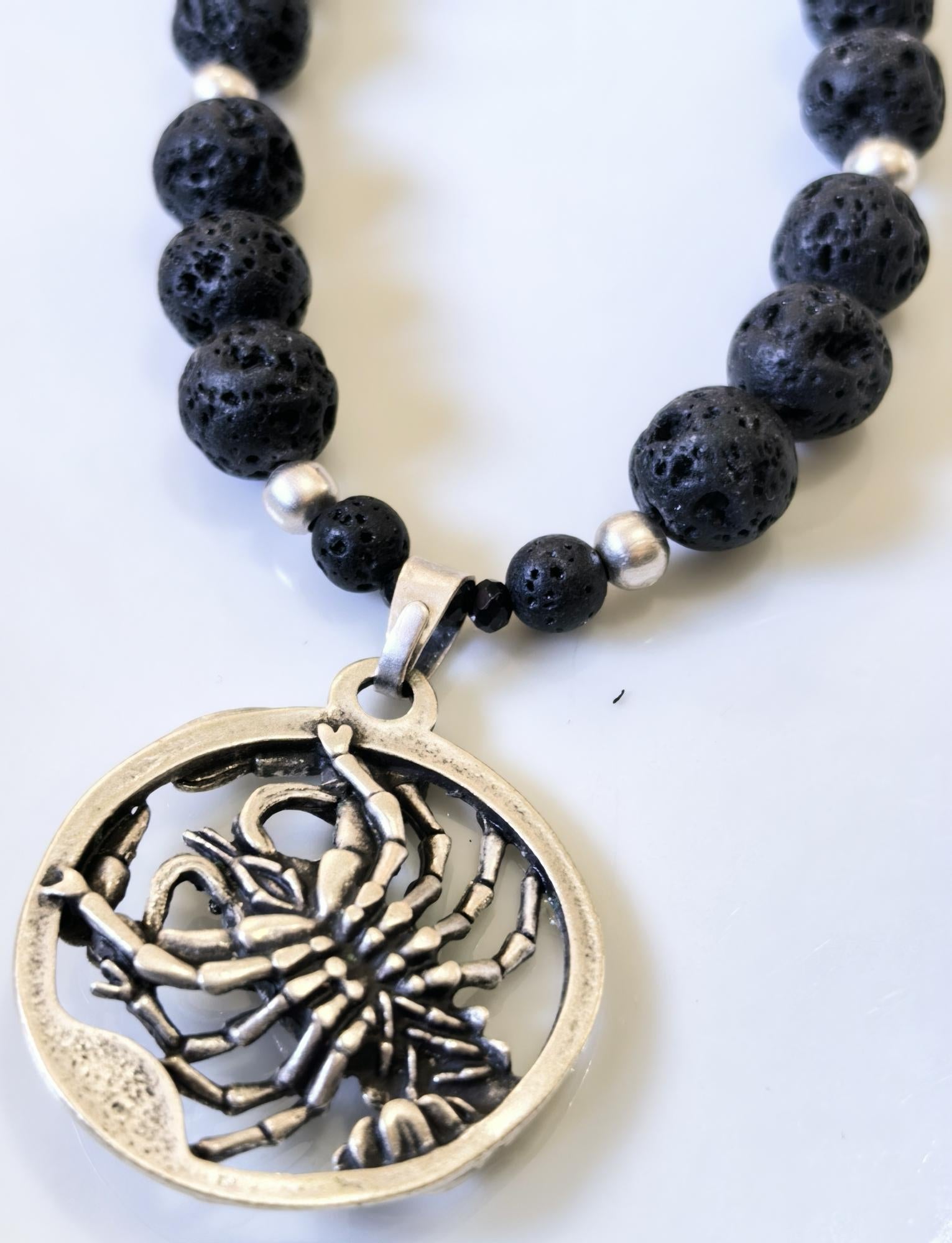 Cancer Zodiac • Black Lava Stone • Silver‑Plated Necklace • THINBLACK® Zodiac Series