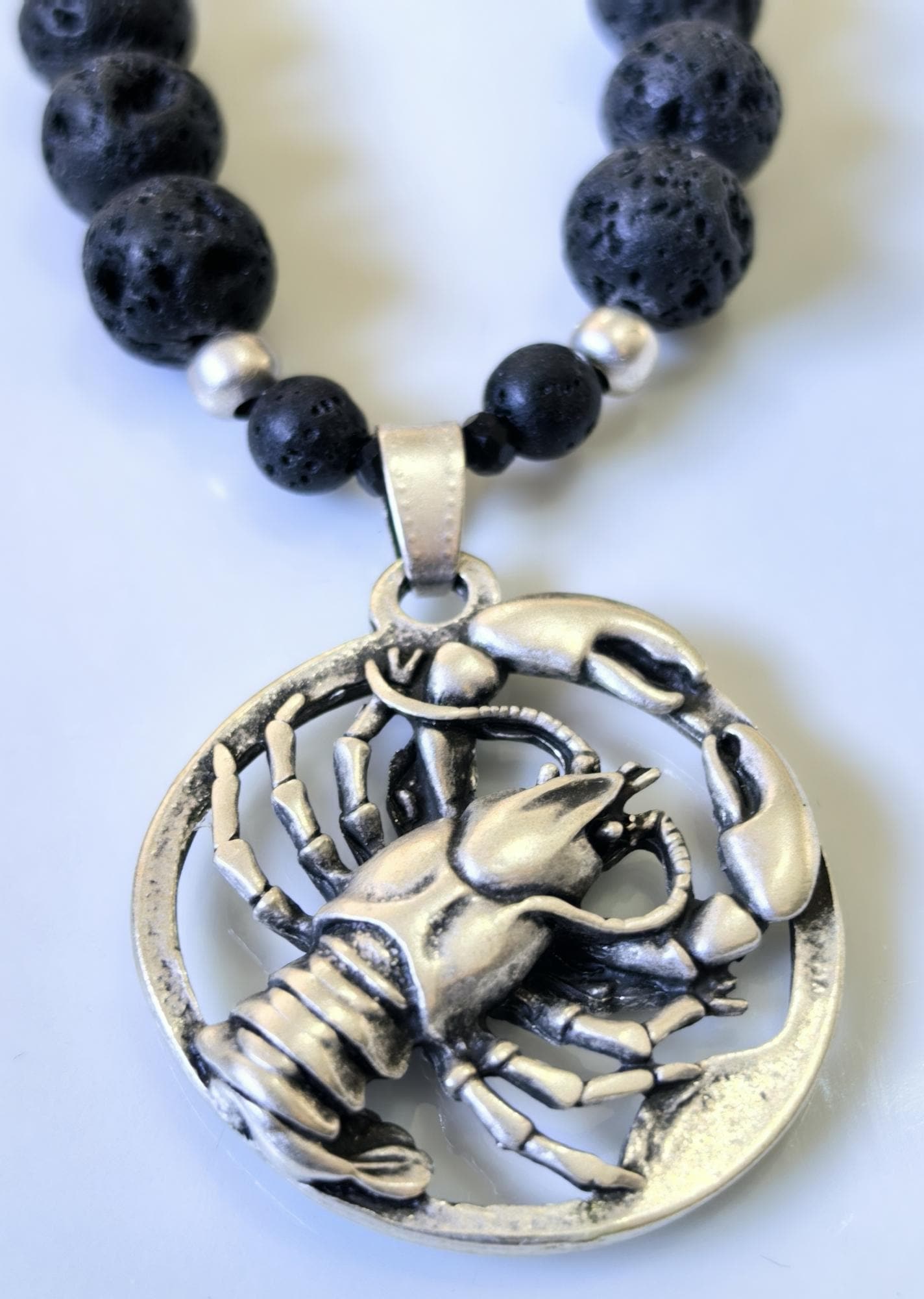 Cancer Zodiac • Black Lava Stone • Silver‑Plated Necklace • THINBLACK® Zodiac Series