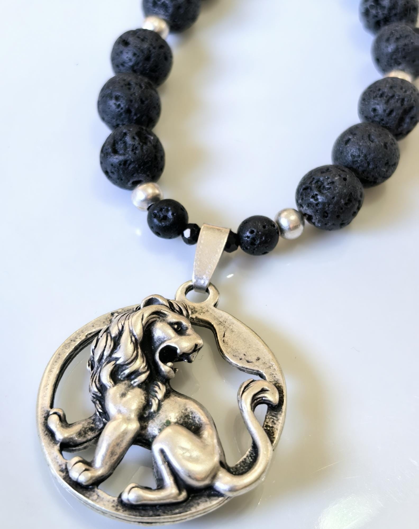Leo Zodiac • Black Lava Stone • Silver‑Plated Necklace • THINBLACK® Zodiac Series