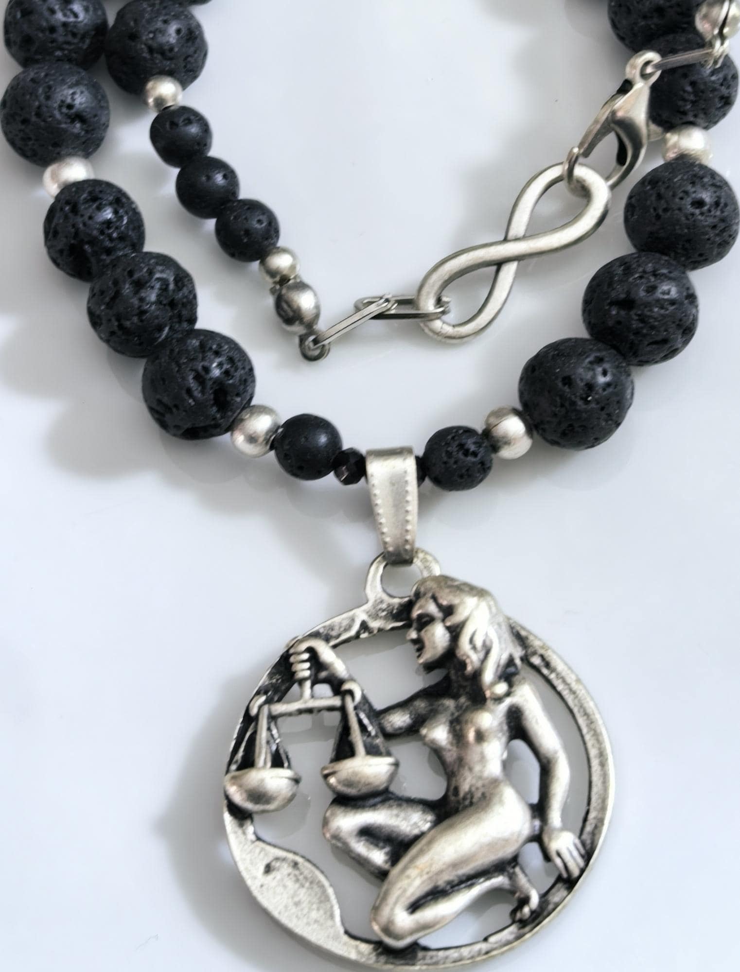 Libra Zodiac • Black Lava Stone • Silver‑Plated Necklace • THINBLACK® Zodiac Series