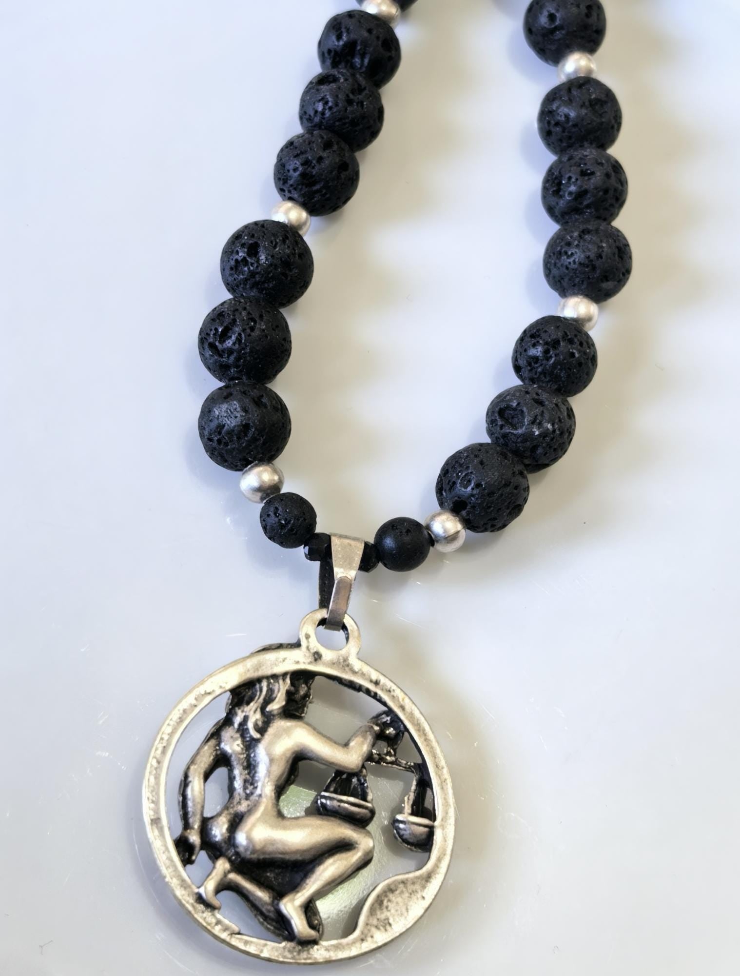 Libra Zodiac • Black Lava Stone • Silver‑Plated Necklace • THINBLACK® Zodiac Series