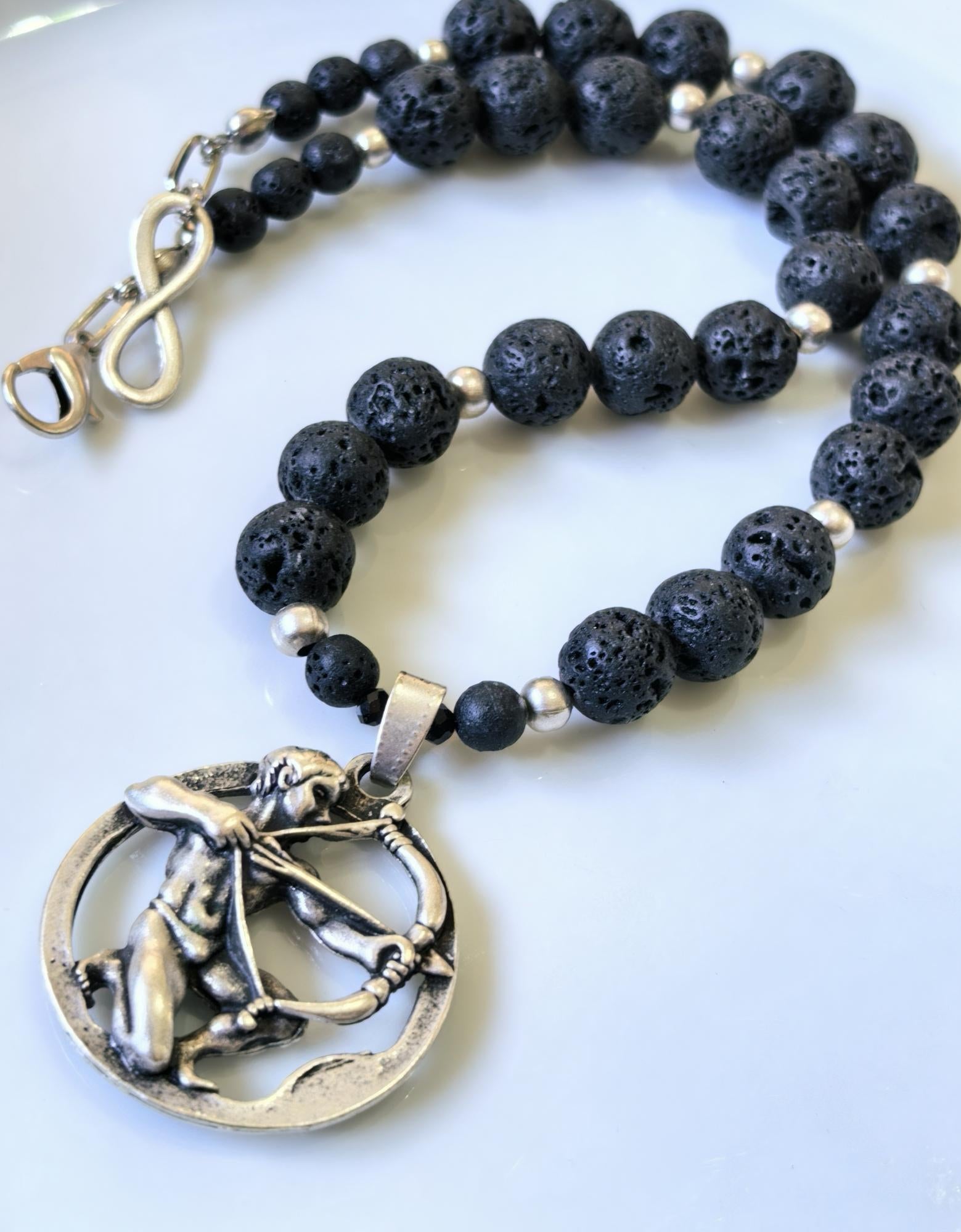 Sagittarius Zodiac • Black Lava Stone • Silver‑Plated Necklace • THINBLACK® Zodiac Series