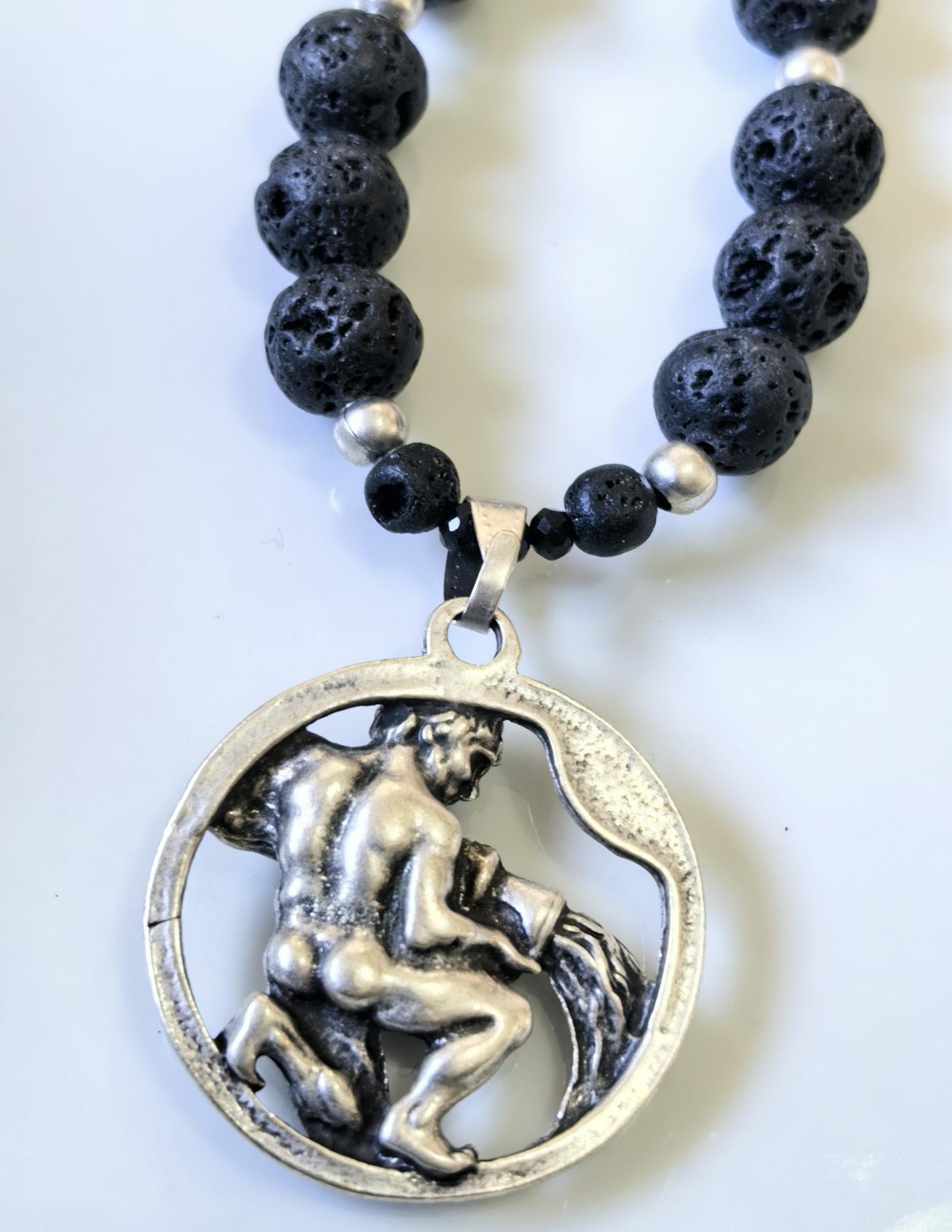 Aquarius Zodiac • Black Lava Stone • Silver‑Plated Necklace • THINBLACK® Zodiac Series